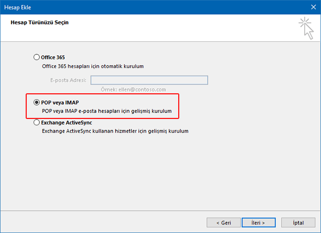 Outlook POP IMAP Seçimi