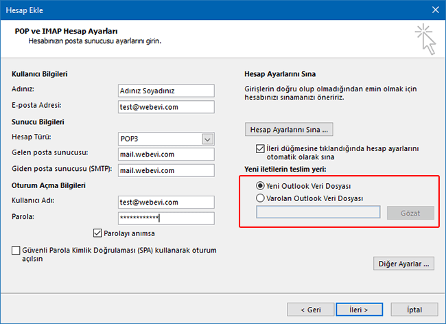 Outlook Dosya Seçimi