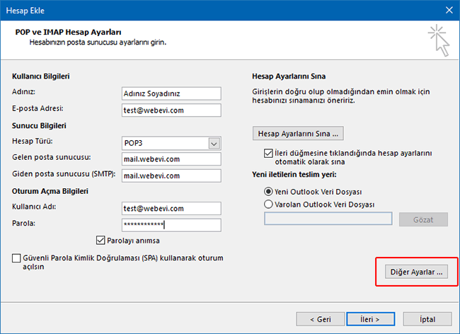 Outlook Diğer Ayarlar
