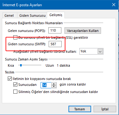 Outlook Port Ayarları