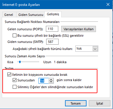 Outlook Sunucuda Saklama